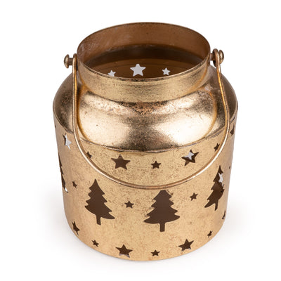 Candlelight Home Lanterns Metal Lantern with Cut Out Trees – Gold Hummingbird 6pk