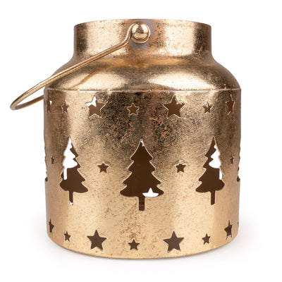 Candlelight Home Lanterns Metal Lantern with Cut Out Trees – Gold Hummingbird 6pk
