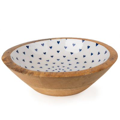 Candlelight Home LARGE BOWL MANGO WOOD WITH ENAMEL PRINT - HEARTS