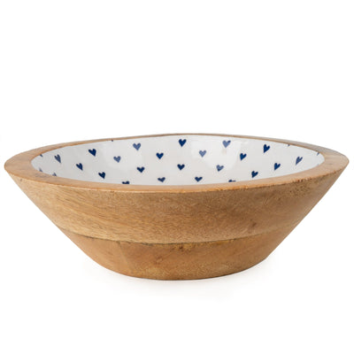 Candlelight Home LARGE BOWL MANGO WOOD WITH ENAMEL PRINT - HEARTS