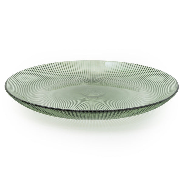 Large Green Glass Plate Ridged Lines 31cm 4PK Candlelight Home