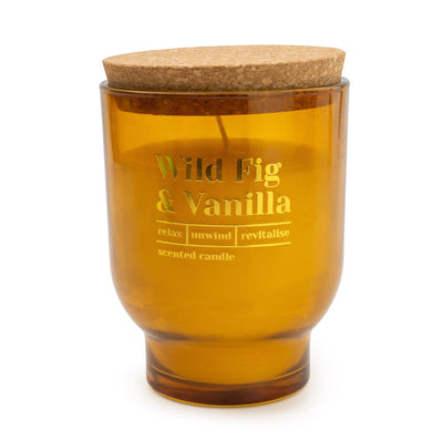 Candlelight Home LARGE ROUND FOOTED GLASS CANDLE 'WILD FIG & VANILLA' AMBER - 5% WILD FIG SCENT (3016-6630)