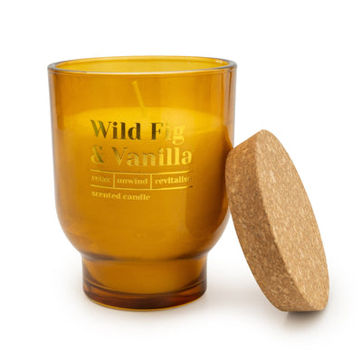 Candlelight Home LARGE ROUND FOOTED GLASS CANDLE 'WILD FIG & VANILLA' AMBER - 5% WILD FIG SCENT (3016-6630)