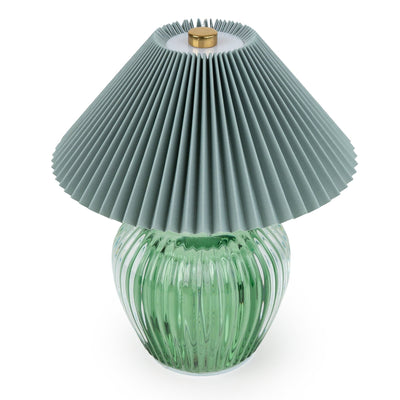 Candlelight Home LED Lamps Ridged Glass LED Table Lamp with Pleated Shade - Green 1pk
