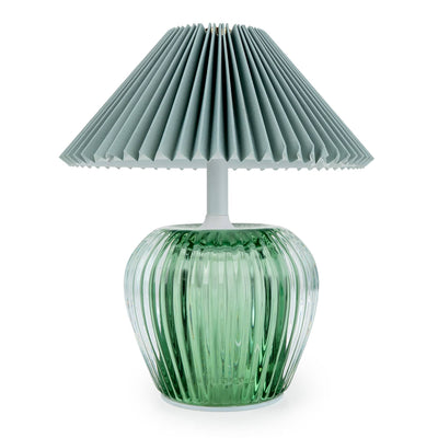 Candlelight Home LED Lamps Ridged Glass LED Table Lamp with Pleated Shade - Green 1pk