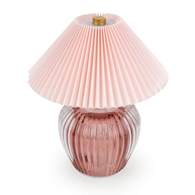 Candlelight Home LED Lamps Ridged Glass LED Table Lamp with Pleated Shade - Pink 1pk