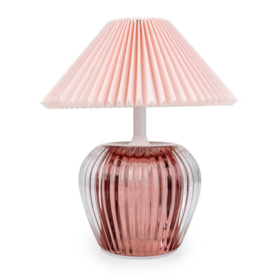 Candlelight Home LED Lamps Ridged Glass LED Table Lamp with Pleated Shade - Pink 1pk