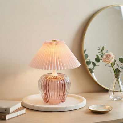 Candlelight Home LED Lamps Ridged Glass LED Table Lamp with Pleated Shade - Pink 1pk