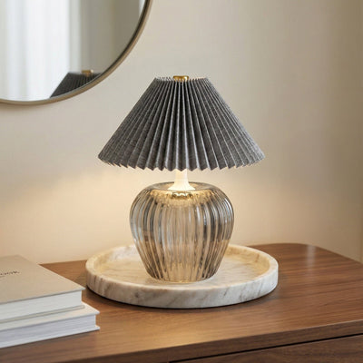 Candlelight Home LED Lamps Ridged Glass LED Table Lamp with Pleated Shade - Smokey Black 1pk