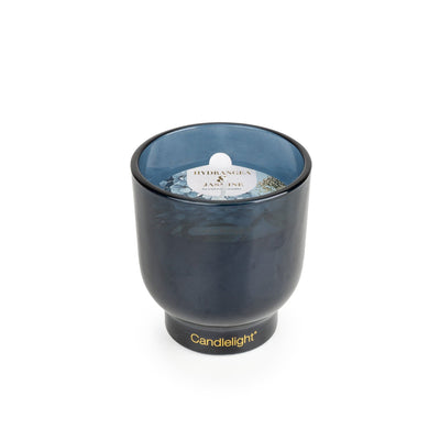 Candlelight Home MEDIUM GLASS FOOTED CANDLE HYDRANGEA