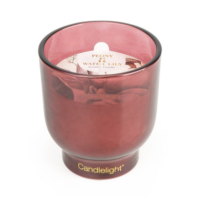 Candlelight Home MEDIUM GLASS FOOTED CANDLE PEONY & WATER LILY
