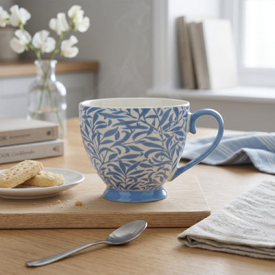 Candlelight Home Mugs Jeff Banks Footed Mug – Leafy Trellis Blue 6pk