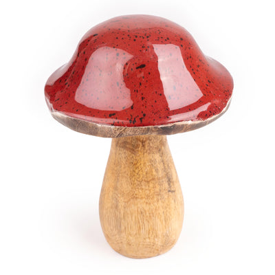 Candlelight Home Ornaments Medium Mushroom Mango Wood & Enamel - Red 6pk