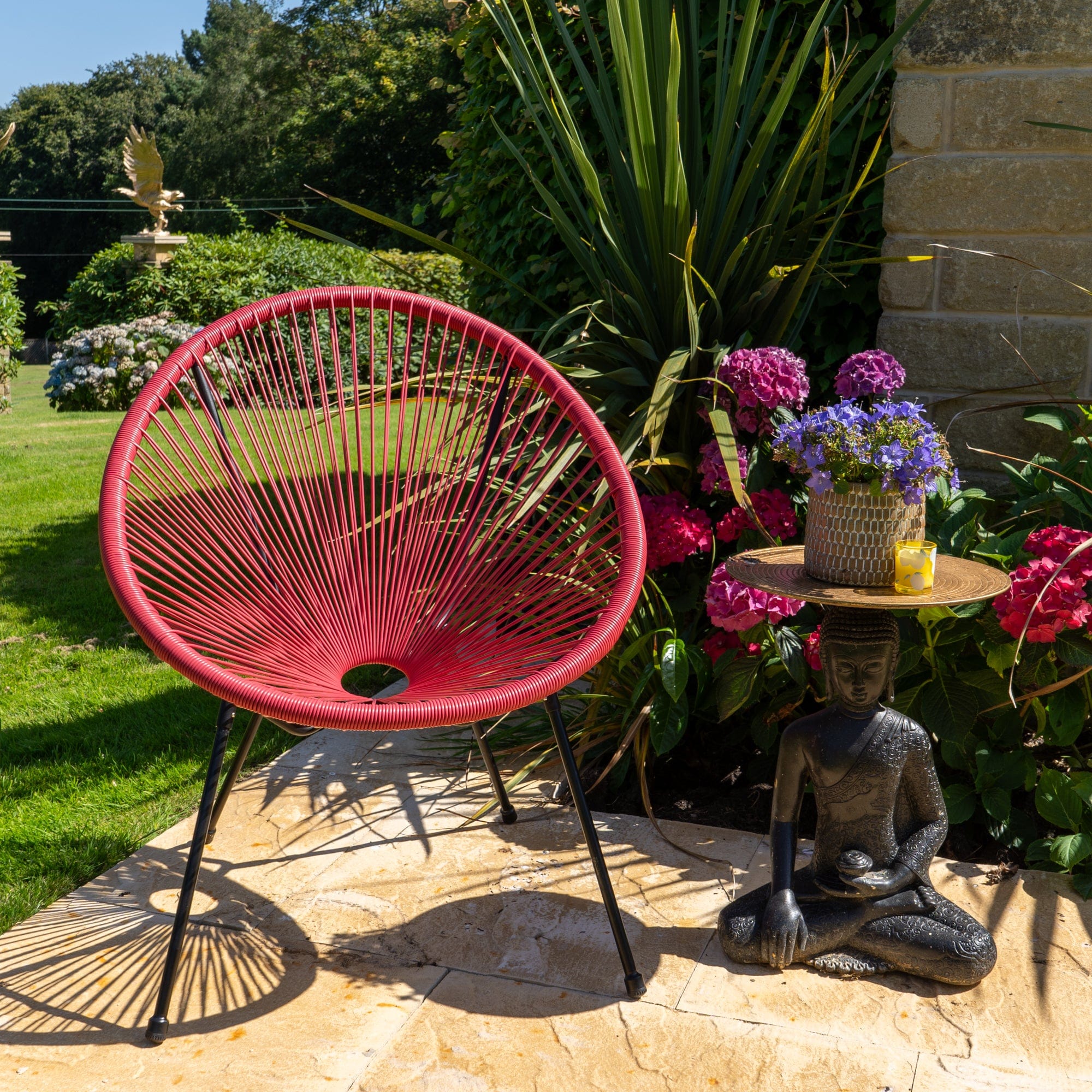 Patio Pink Egg Chair Garden White Rattan Pink Cushion Outdoor