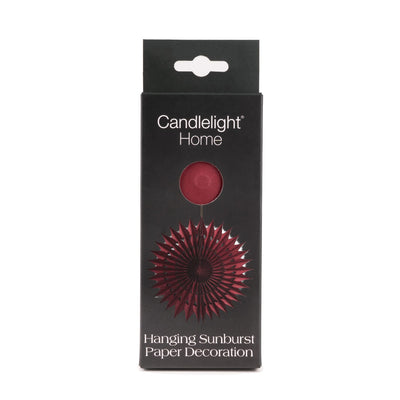 Candlelight Home Paper Decoration 30cm Hanging Sunburst Paper Decoration – Deep Red 6pk
