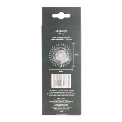 Candlelight Home Paper Decoration 30cm Hanging Sunburst Paper Decoration – Deep Red 6pk