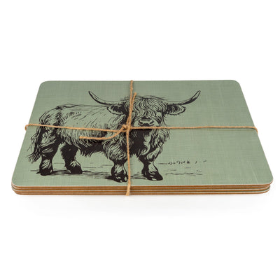 Candlelight Home Placemats Set of 4 Placemats - Highland Cow 4pk