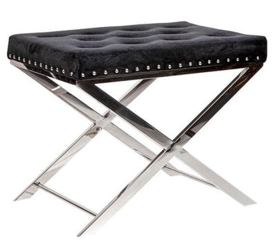 Candlelight Home RECTANGULAR STOOL - BLACK WITH SILVER LEGS 1PK