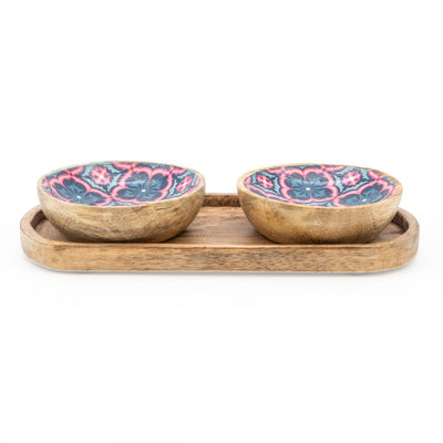 Candlelight Home S/2 SMALL MANGO WOOD DIPPING BOWLS ON TRAY MOROCCAN CLOVES