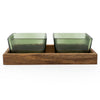 Candlelight Home S/2 SQUARE GLASS BOWLS ON ACACIA WOODEN TRAY GREEN