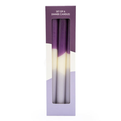 Candlelight Home S/6 DINNER CANDLES TWO TONE PURPLE