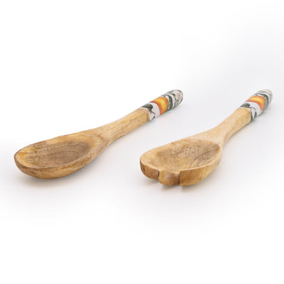 Candlelight Home SET OF 2 WOODEN FORK/SPOON WITH ENAMEL INLAY ORANGE BLOSSOM - WHITE
