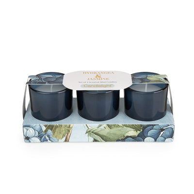 Candlelight Home SET OF 3 VOTIVE CANDLES HYDRANGEA & JASMINE