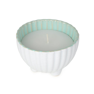 Candlelight Home SMALL EMBOSSED SHELL WAX FILLED POT REACTIVE GLAZE - 5%