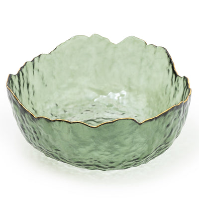 Candlelight Home Small Green Glass Wavy Bowl With Gold Rim 13cm 1PK