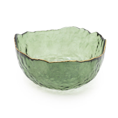 Candlelight Home Small Green Glass Wavy Bowl With Gold Rim 13cm 1PK