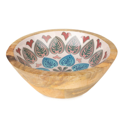 Candlelight Home SMALL MANGO WOOD BOWL WITH ENAMEL MEZE DESIGN