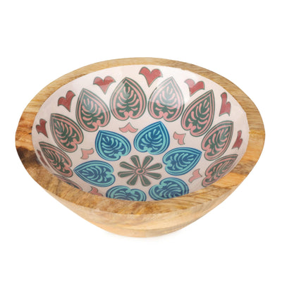 Candlelight Home SMALL MANGO WOOD BOWL WITH ENAMEL MEZE DESIGN