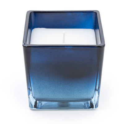 Candlelight Home SMALL SQUARE GLASS CANDLE - BLUE OMBRE – 5% CABIN IN THE WOODS (EAM14767/00)