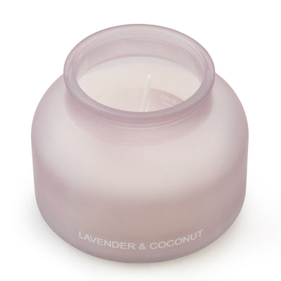Candlelight Home SML GLASS CANDLE FROSTED LILAC LAVENDER & COCONUT SCENT