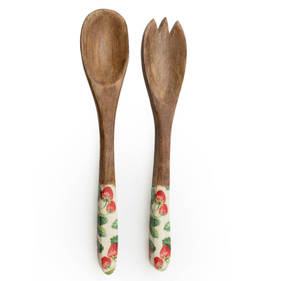 Candlelight Home SPOON & FORK MANGO WOOD ENAMEL PRINT STRAWBERRY PATCH