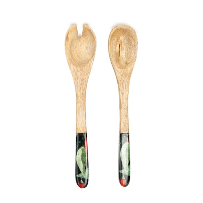 Candlelight Home SPOON & FORK MANGO WOOD WITH ENAMEL PRINT - CHILLIES
