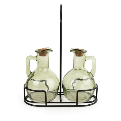 Candlelight Home Storage Bottle Set of 2 Oil Bottles on Stand - Green 2pk