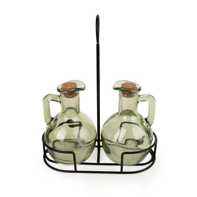 Candlelight Home Storage Bottle Set of 2 Oil Bottles on Stand - Green 2pk