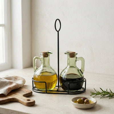Candlelight Home Storage Bottle Set of 2 Oil Bottles on Stand - Green 2pk