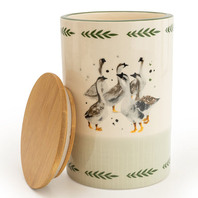 Candlelight Home STORAGE JAR WITH WOODEN LID GEESE