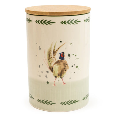 Candlelight Home STORAGE JAR WITH WOODEN LID PHEASANT
