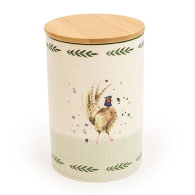 Candlelight Home STORAGE JAR WITH WOODEN LID PHEASANT