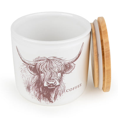 Candlelight Home Storage Jars Coffee Storage Jar with Wooden Lid - Highland Cow 3pk