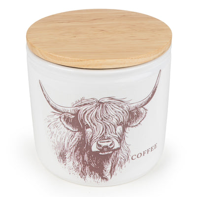 Candlelight Home Storage Jars Coffee Storage Jar with Wooden Lid - Highland Cow 3pk