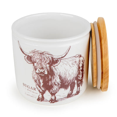 Candlelight Home Storage Jars Sugar Storage Jar with Wooden Lid - Highland Cow 3pk