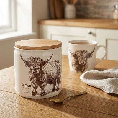 Candlelight Home Storage Jars Sugar Storage Jar with Wooden Lid - Highland Cow 3pk