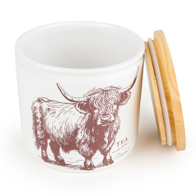Candlelight Home Storage Jars Tea Storage Jar with Wooden Lid - Highland Cow 3pk