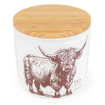 Candlelight Home Storage Jars Tea Storage Jar with Wooden Lid - Highland Cow 3pk