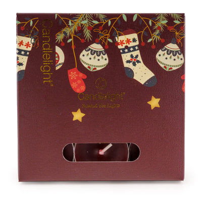 Candlelight Home tea lights Set of 9 Tealights – Red Stockings & Baubles 6pk