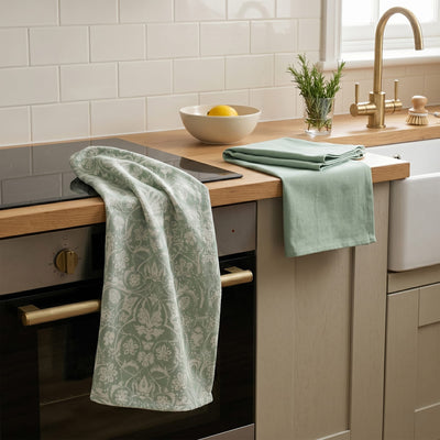 Candlelight Home tea towel Jeff Banks Set of 2 Printed Tea Towels - Jacquard Sage Green 6pk